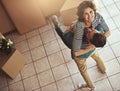 Our dream came true. a happy young couple hugging as they move into their new home. Royalty Free Stock Photo