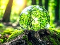Glass sphere in which the forest is reflected, generative ai Royalty Free Stock Photo