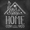 Our happy home inspirational text on chalkboard poster