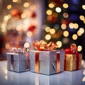 Christmas Wonder: Enchanting Lights and Presents. AI generated digital art Royalty Free Stock Photo