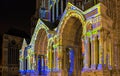 The Our Lady of Chartres cathedral illuminated during Chartres Light show. Royalty Free Stock Photo