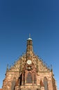 The Our Lady`s church Frauenkirche at the NÃÂ¼rnberg Hauptmarkt central square in Nuremberg, Germany Royalty Free Stock Photo