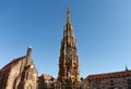 Our Lady`s church Frauenkirche and SchÃÂ¶ner Brunnen fountain beautiful fountain at the NÃÂ¼rnberg Hauptmarkt central square