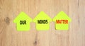 Our minds matter ourmindsmatter symbol. Concept words Our minds matter on beautiful yellow paper house. Beautiful wooden Royalty Free Stock Photo