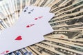 our poker aces above dollar. Royalty Free Stock Photo