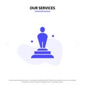 Our Services Academy, Award, Oscar, Statue, Trophy Solid Glyph Icon Web card Template