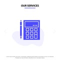Our Services Accounting, Account, Calculate, Calculation, Calculator, Financial, Math Solid Glyph Icon Web card Template