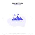 Our Services Achievement, Aim, Business, Goal, Mission, Mountains, Target Solid Glyph Icon Web card Template