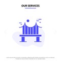 Our Services Across, Bridge, Metal, River, Road Solid Glyph Icon Web card Template