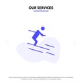 Our Services Activity, Ski, Skiing, Sportsman Solid Glyph Icon Web card Template