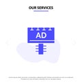 Our Services Ad, Board, Advertising, Signboard Solid Glyph Icon Web card Template Royalty Free Stock Photo