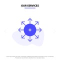 Our Services Ads, Advertising, Media, News, Platform Solid Glyph Icon Web card Template Royalty Free Stock Photo