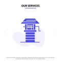 Our Services Agriculture, Farm, Farming, Well Solid Glyph Icon Web card Template