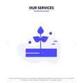 Our Services Agriculture, Leaf, Plant, Rain, Rainy Solid Glyph Icon Web card Template