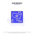 Our Services American, Flag, Map, World Solid Glyph Icon Web card Template Royalty Free Stock Photo