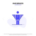 Our Services Angel, Business, Career, Freedom, Investor Solid Glyph Icon Web card Template