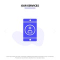 Our Services Application, Mobile, Mobile Application, Profile Solid Glyph Icon Web card Template Royalty Free Stock Photo