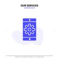 Our Services Application, Mobile, Mobile Application, Setting Solid Glyph Icon Web card Template Royalty Free Stock Photo