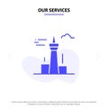Our Services Architecture and City, Buildings, Canada, Tower, Landmark Solid Glyph Icon Web card Template Royalty Free Stock Photo