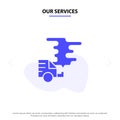 Our Services Automobile, Car, Emission, Gas, Pollution Solid Glyph Icon Web card Template Royalty Free Stock Photo