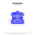 Our Services Bag, Back bag, Service, Hotel Solid Glyph Icon Web card Template