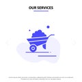Our Services Barrow, Garden, Trolley, Truck, Wheelbarrow Solid Glyph Icon Web card Template