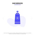 Our Services Beach, Sunblock, Sunscreen Solid Glyph Icon Web card Template