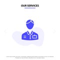 Our Services Bellboy, Bellhop, Doorman, Hotel, Service Solid Glyph Icon Web card Template Royalty Free Stock Photo