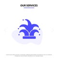 Our Services Best, Crown, King, Madrigal Solid Glyph Icon Web card Template
