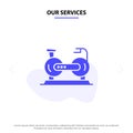Our Services Bicycle, Cycle, Exercise, Bike, Fitness Solid Glyph Icon Web card Template