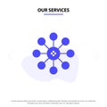 Our Services Biochemistry, Biology, Cell, Chemistry Solid Glyph Icon Web card Template Royalty Free Stock Photo