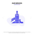 Our Services Bomb, Games, Nuclear, Playground, Political Solid Glyph Icon Web card Template