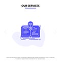 Our Services Book, Idea, Novel, Story Solid Glyph Icon Web card Template Royalty Free Stock Photo