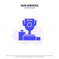 Our Services Bowl, Ceremony, Champion, Cup, Goblet Solid Glyph Icon Web card Template