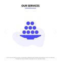 Our Services Bowl, Delicacy, Dessert, Indian, Laddu, Sweet, Treat Solid Glyph Icon Web card Template