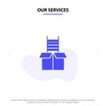 Our Services Box, Gift, Success, Climb Solid Glyph Icon Web card Template