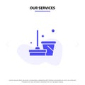 Our Services Broom, Clean, Cleaning, Sweep Solid Glyph Icon Web card Template