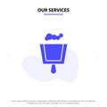 Our Services Broom, Dustpan, Sweep Solid Glyph Icon Web card Template