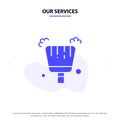 Our Services Broom, Dustpan, Sweep Solid Glyph Icon Web card Template Royalty Free Stock Photo