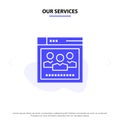 Our Services Browser, Network, Web, Education Solid Glyph Icon Web card Template