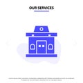 Our Services Building, Office, Ticket, Urban Solid Glyph Icon Web card Template Royalty Free Stock Photo