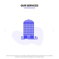 Our Services Building, Office, Tower, Space Solid Glyph Icon Web card Template