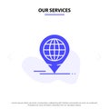 Our Services Business, Forum, Global, Modern Solid Glyph Icon Web card Template