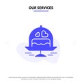 Our Services Cake, Plate, Wedding, Love Solid Glyph Icon Web card Template Royalty Free Stock Photo