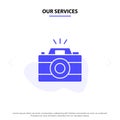 Our Services Camera, Image, Photo, Picture Solid Glyph Icon Web card Template Royalty Free Stock Photo