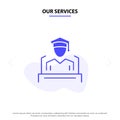 Our Services Cap, Education, Graduation, Speech Solid Glyph Icon Web card Template
