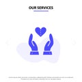 Our Services Care, Compassion, Feelings, Heart, Love Solid Glyph Icon Web card Template Royalty Free Stock Photo