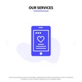 Our Services Cell, Love, Phone, Wedding Solid Glyph Icon Web card Template