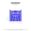 Our Services Checkpoint, Start, Race, Road Solid Glyph Icon Web card Template Royalty Free Stock Photo