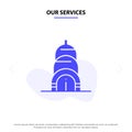 Our Services Chrysler, Building, Usa Solid Glyph Icon Web card Template